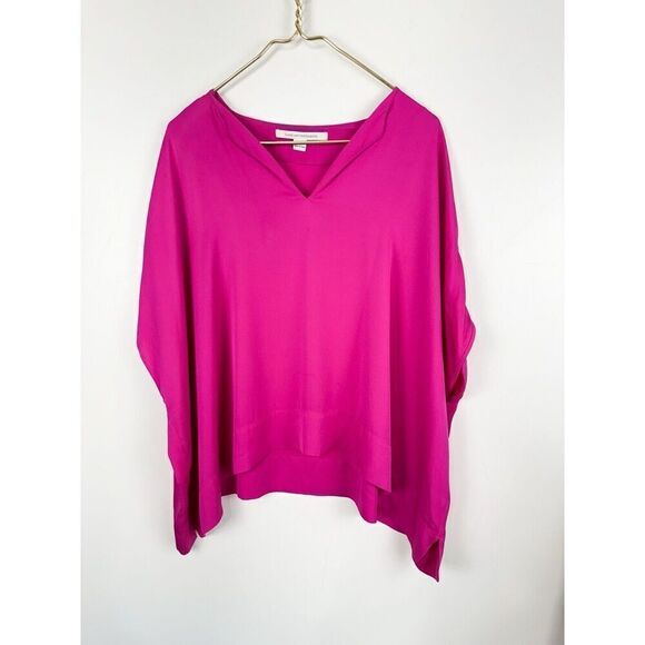 Diane von Furstenberg Small Hanky Crepe Silk Boxy Oversized Blouse Berry - Picture 1 of 7